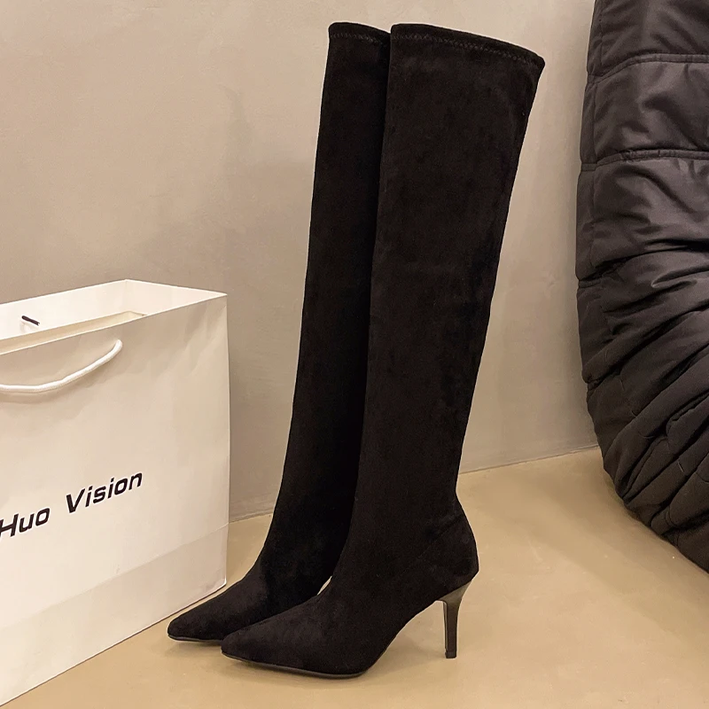 Botas altas para mulheres sapatos de salto alto apontou toe fashon sexy elegante bombas inverno mulher 2025 novo luxo chelsea botas de mujer