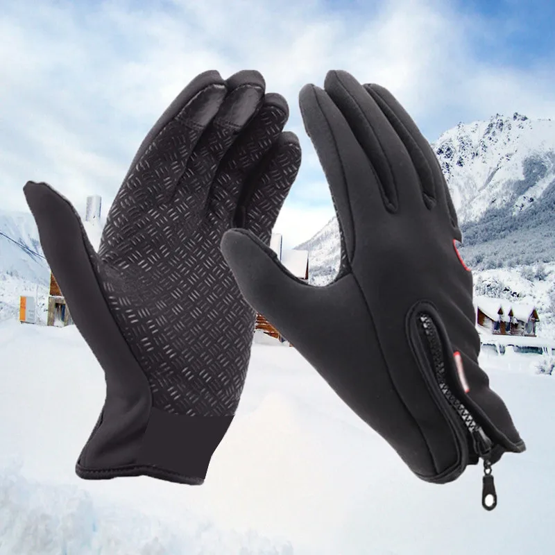 Tanio Mężczyźni kobiety zimowe ciepłe wiatroszczelne rękawice antypoślizgowe rękawiczki z