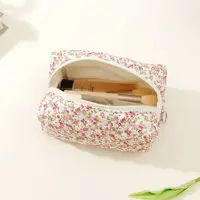 Cotton Floral Puffy Quilted Makeup Bag Cosmetic Pouch Flower Printed Large Travel Cosmetic Bag Makeup Accessory 2