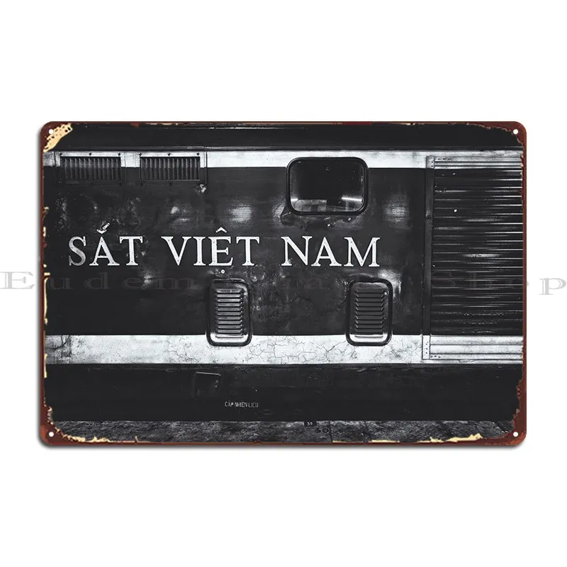 

Черно-белый вьетнамский поезд, металлическая искусственная пещера, винтажный железная гостиная, жестяной плакат