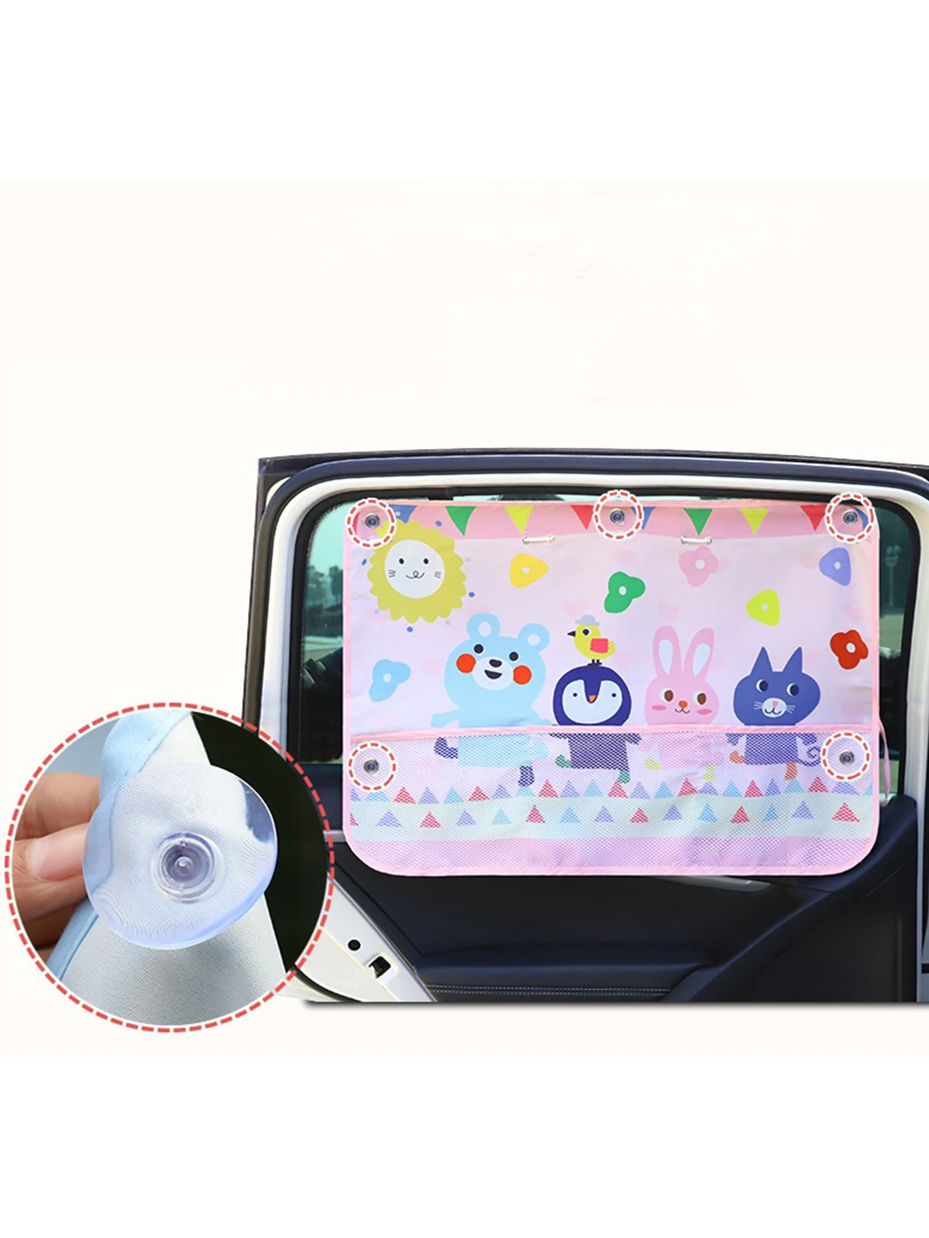 Car Sunshade with Mesh Pocket Storage Sun Protection Storage Bag Baby Sun Protection Shade Retractable Heat Shield
