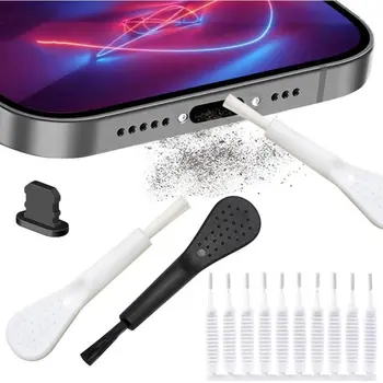 Kit di Pulizia per Porte del Telefono con Spazzola a Setole Morbide, Kit di Pulizia per Cellulari, Spazzola per Porta di Ricarica e Tappo Antipolvere