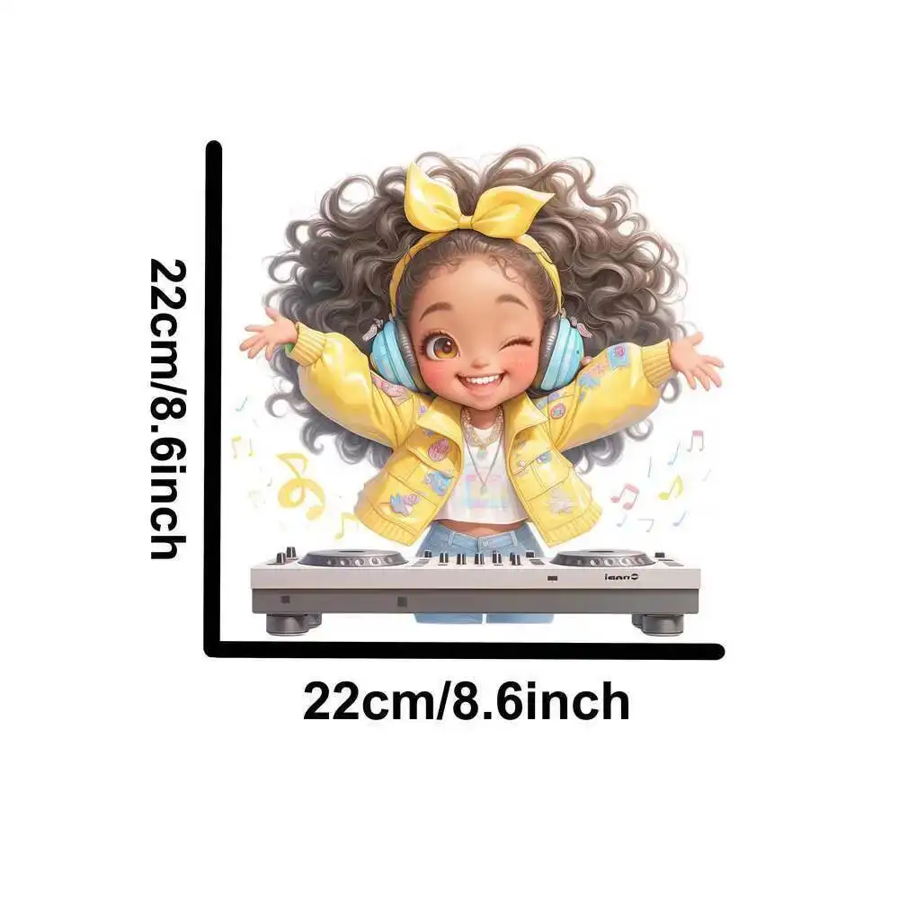Yellow Guitar Music Girl Heat Transfer Patch - Washable Iron-On Sticker for DIY Clothing & T-Shirts