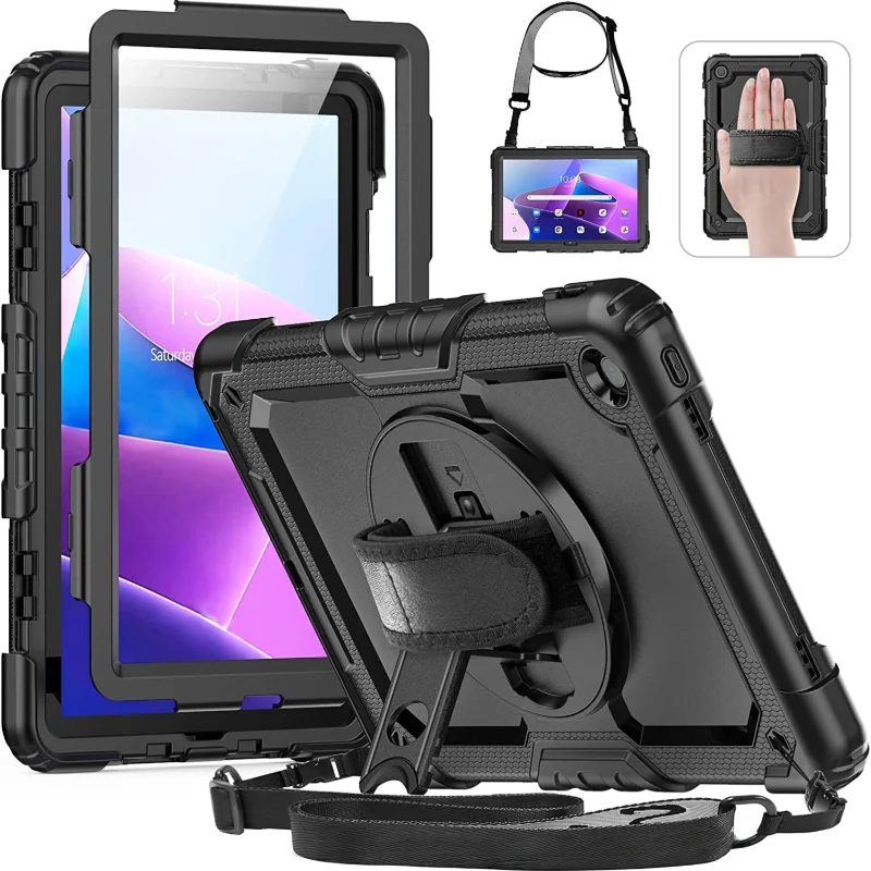 

For Lenovo Tab M10 3rd TB328FU M10 HD 2nd Gen TB-X306F 10.1 Kickstand Cover With Screen Protector+Shoulder Strap Shockproof Case