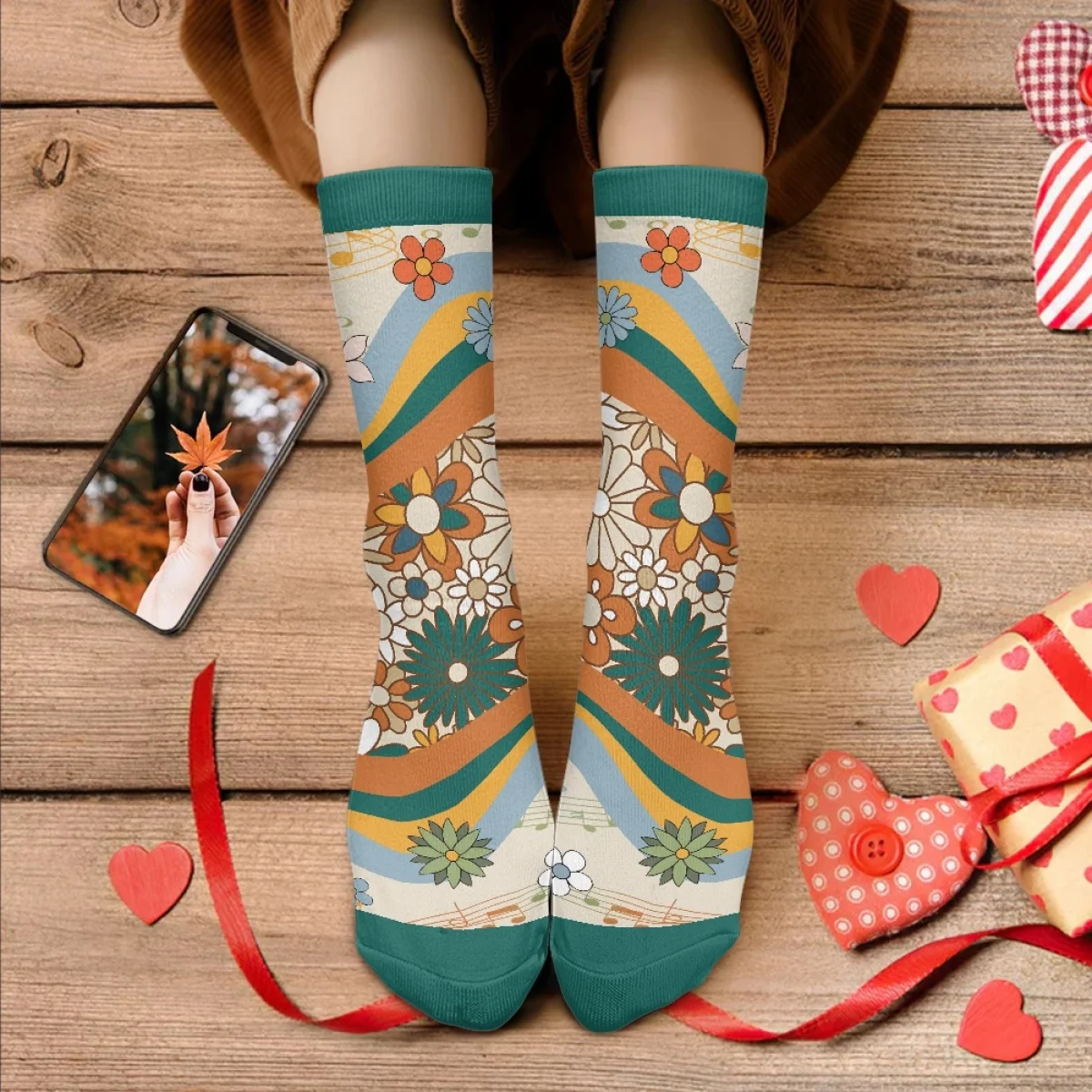 

New Color Flower Note Pattern for Woman Men Basketball Non-slip Socks Convenient Breathable Soft Deodorant Middle Tube Sockings