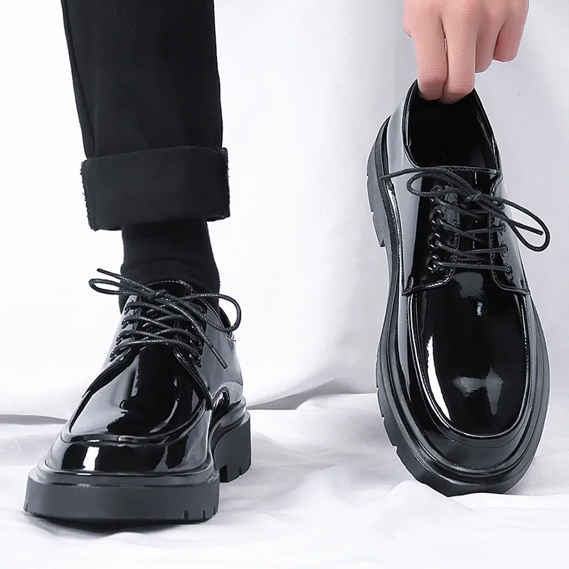 

mens fashion wedding party dress black trend platform shoes gentleman patent leather oxfords shoe breathable footwear chaussure