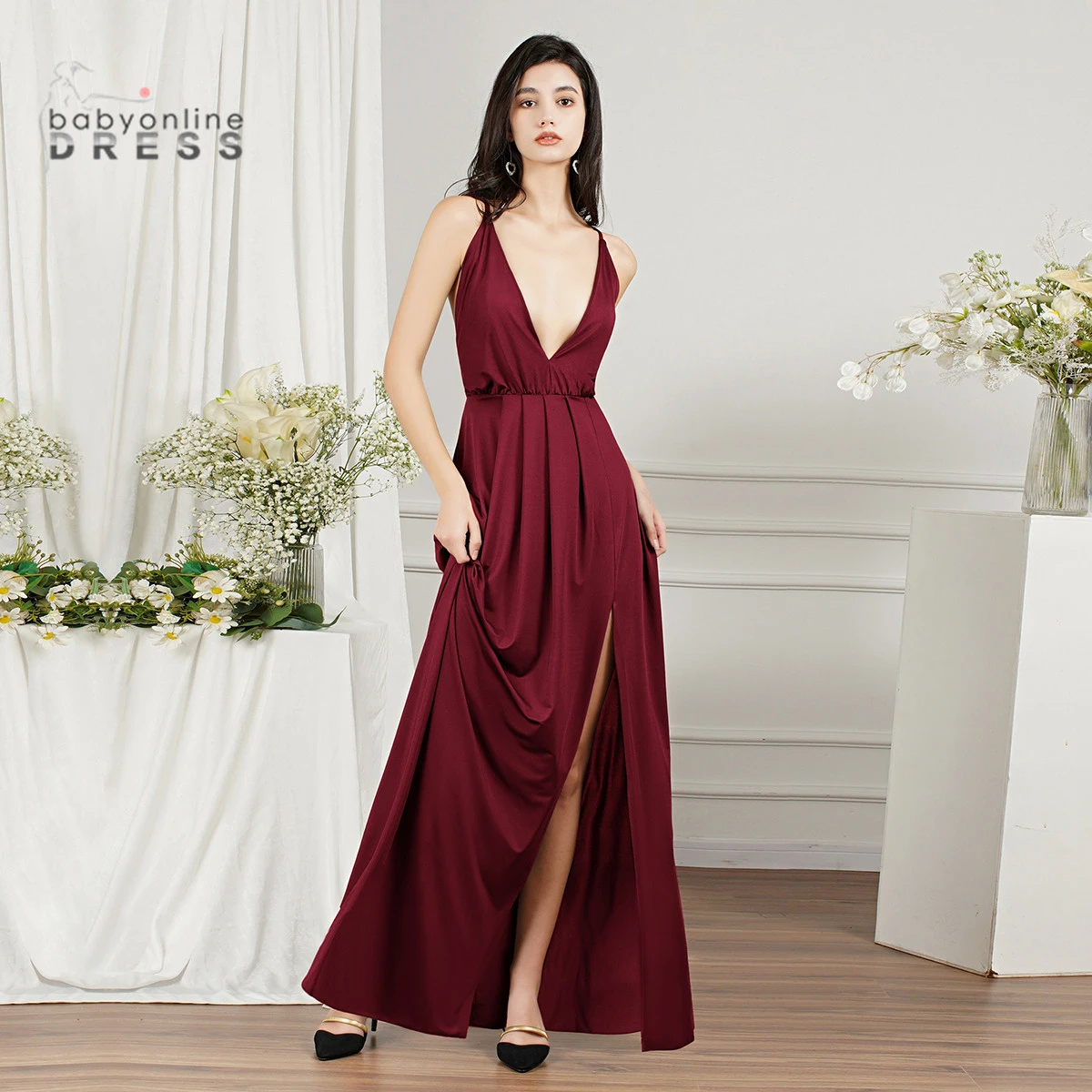 long evening gowns Ladies Sexy Evening Dresses Long A-line Deep V-Neck Cross Straps Backless Split Side Evening Prom Gown Women Maxi Club Dress2022 ball gown