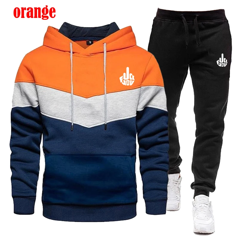 2023 New Fashion Printed Men's Sportswear Set Tri Color Panel Hoodie Guard Pants Two Piece Jogging Set Sportswear