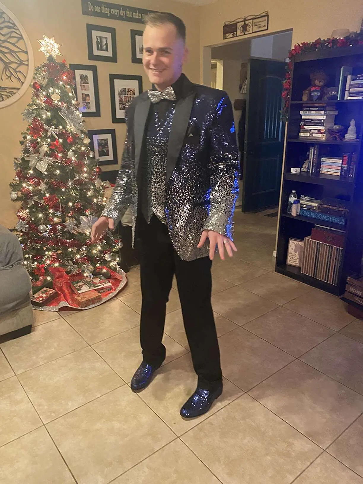Mens Suit 3 Pieces Sequin Color Shiny Sequin Suit Peak Notch Lapel for Wedding/Party Groom Banquet Nightclub (Blazer+Vest+Pant) mens suit