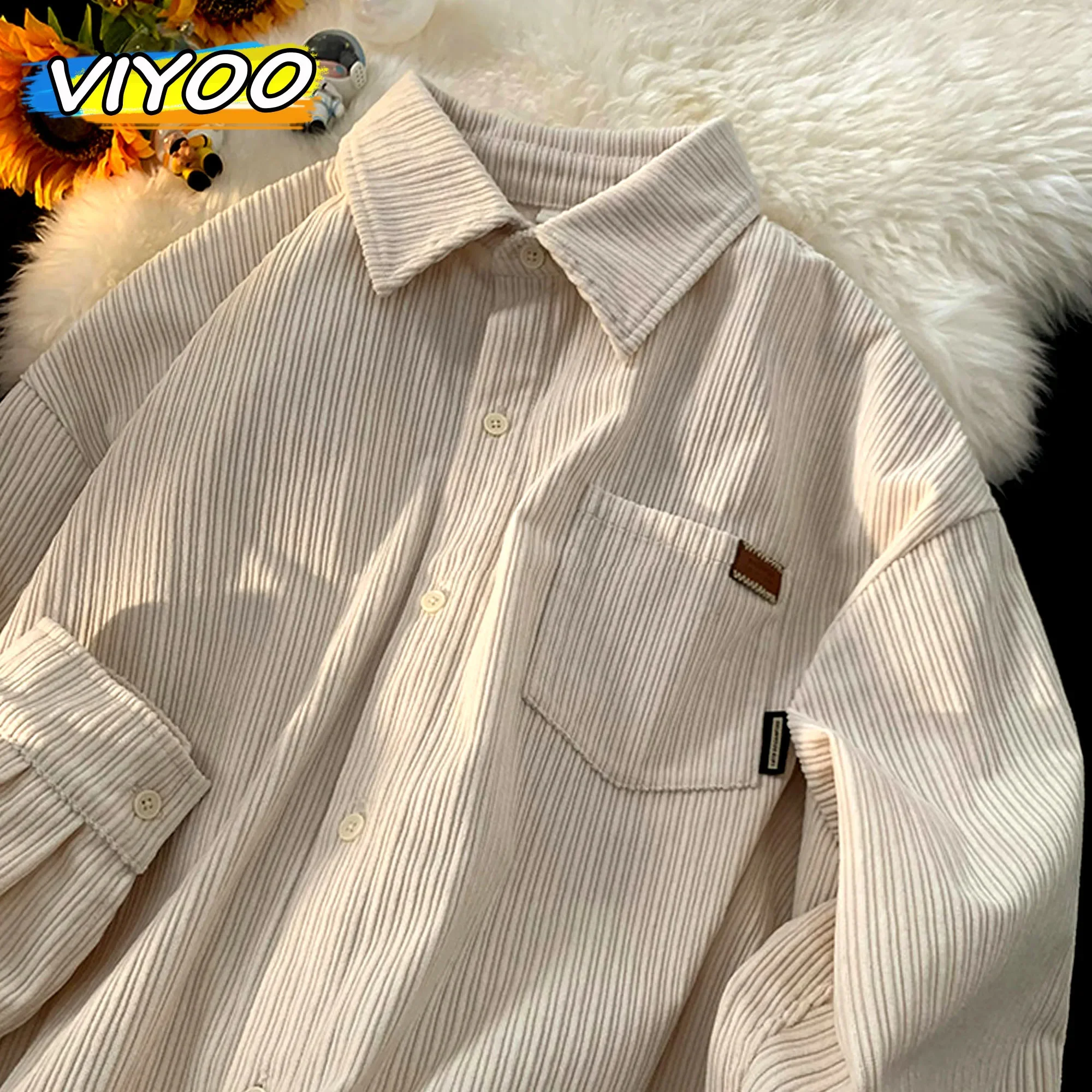 

Men's Long Sleeve Corduroy Cardigan Sweatshirts Coat Blouse Tops Streetwear Casual Shirts Men Y2K Korean Winter Outer Clothes