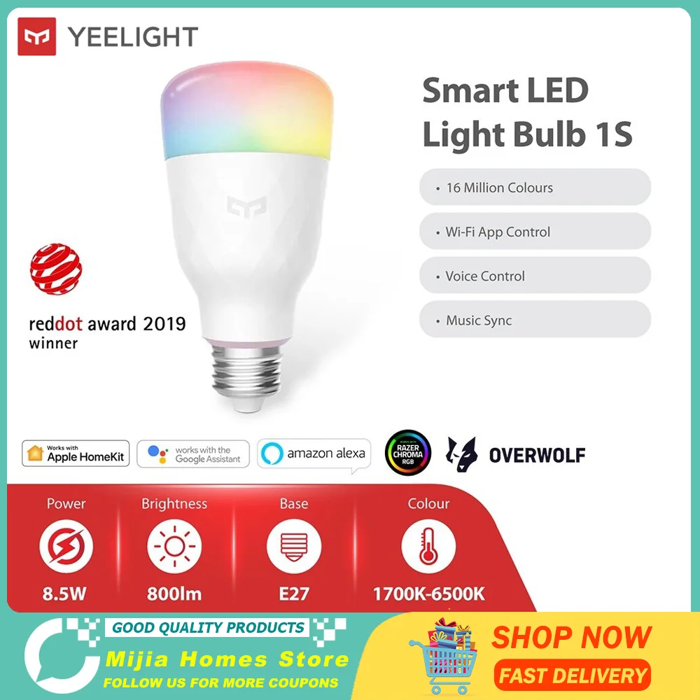 Yeelight Smart LED Bulb Smart Lamp 1S Colorful Lamp 800/650 Lumens E27 for Mihome App Google Assistant