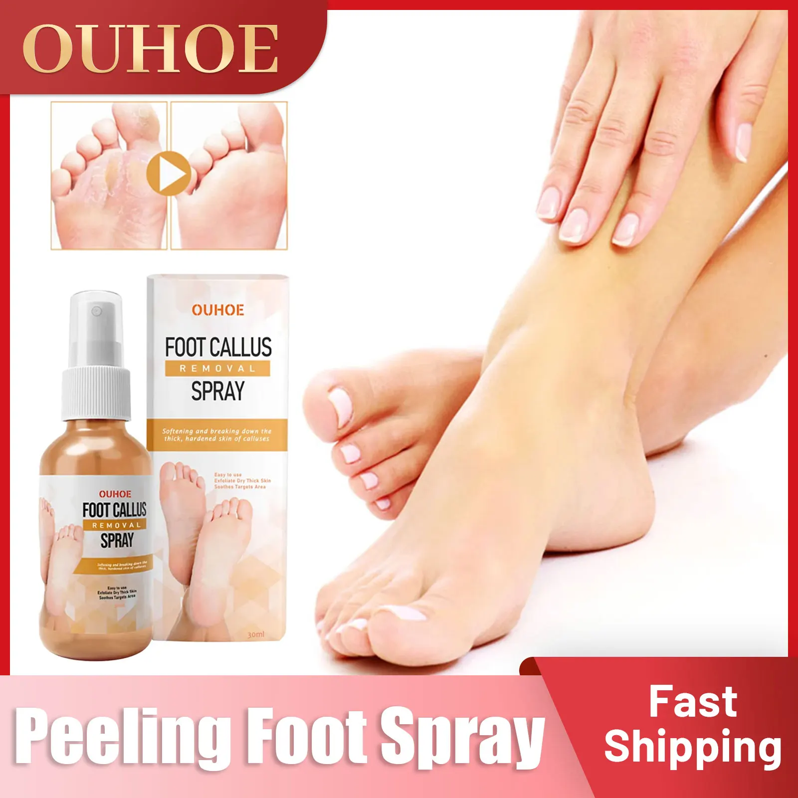 Foot Exfoliating Spray Dead Skin Removal Feet Whitening Nourishing Anti-Drying Crack Soften Calluses Repair Foot Peeling Spray