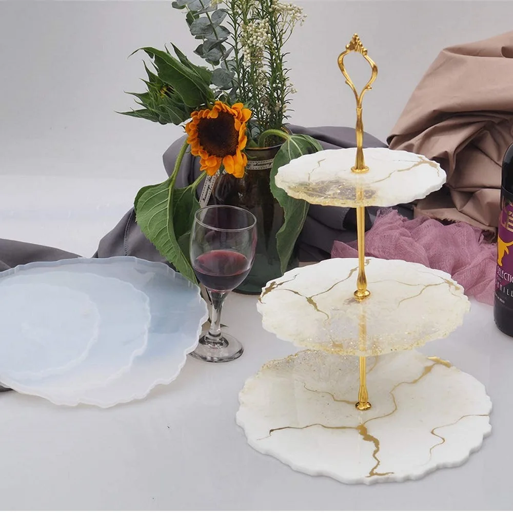 Three-layer Fruit Trays Epoxy Resin Molds DIY Tea Plate Disc Silicone Mould For Resin Casting Home Decoration