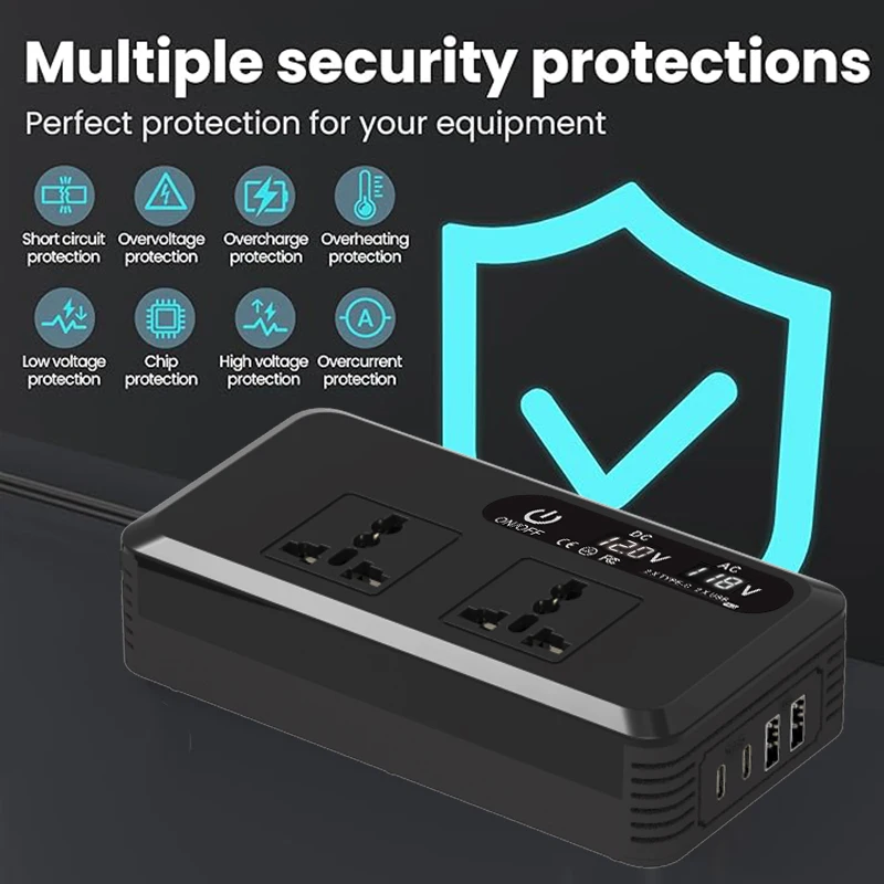 200W 차량용 인버터 DC 12V to AC 220V 230V 변압기 변환 Type-C USB 고속 충전 EU 소켓 차량용 인버터 전원 어댑터