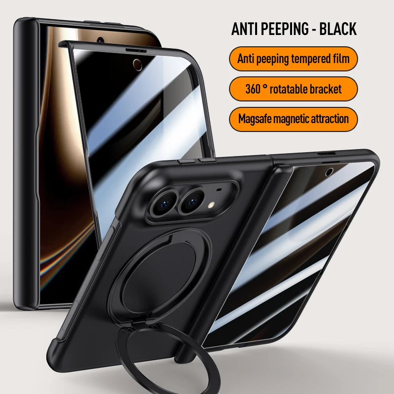 All-in-One Magnetic Phone Case with Stand & Ring, Includes Tempered Glass Front Film and Delicate Touch Finish