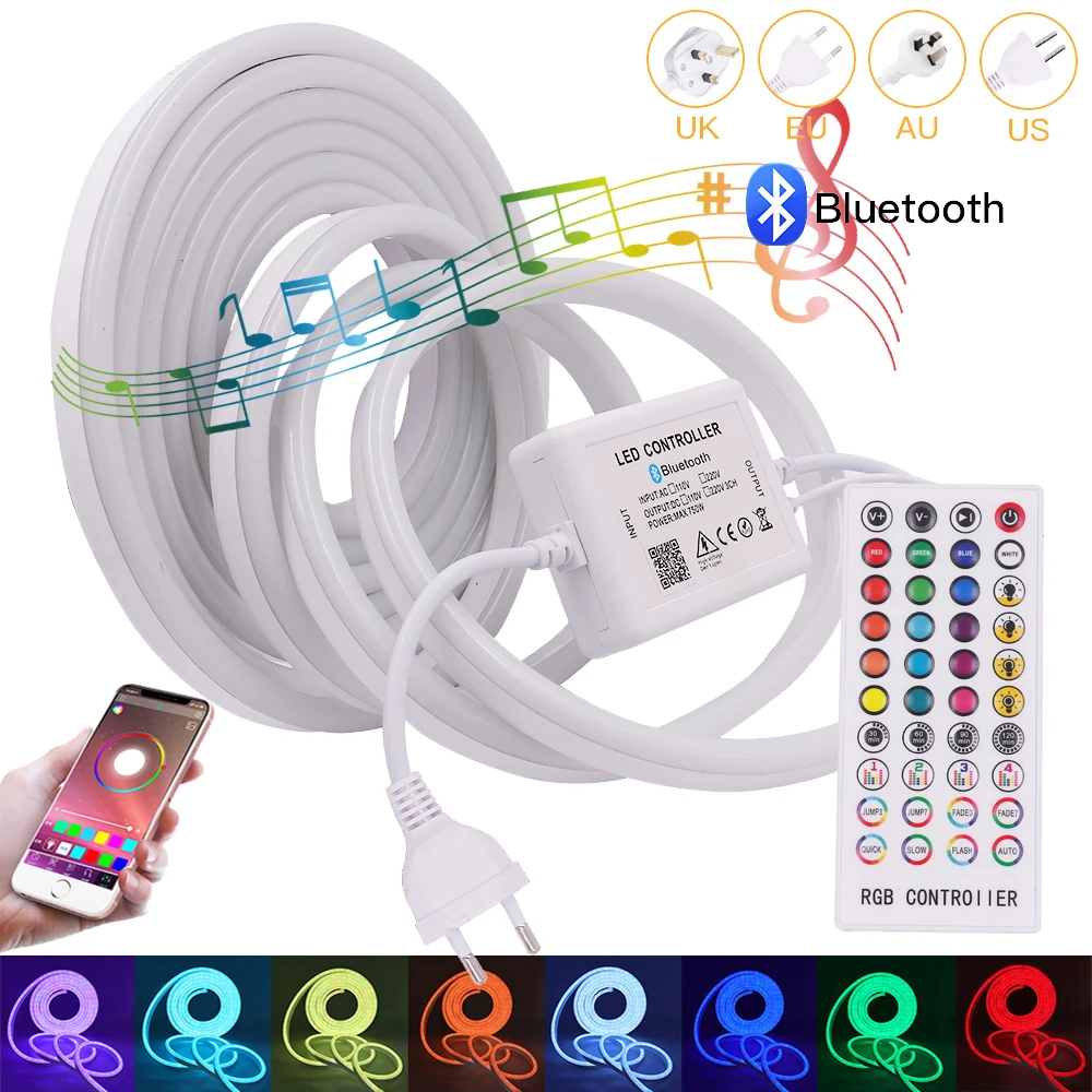 

Светодиодная неоновая лента 220 В 110 В переменного тока, Bluetooth, RGB 5050, Светодиодная лента 2835, водонепроницаемая светодиодная лента, белая, теплая, белая, гибкая неоновая вывеска