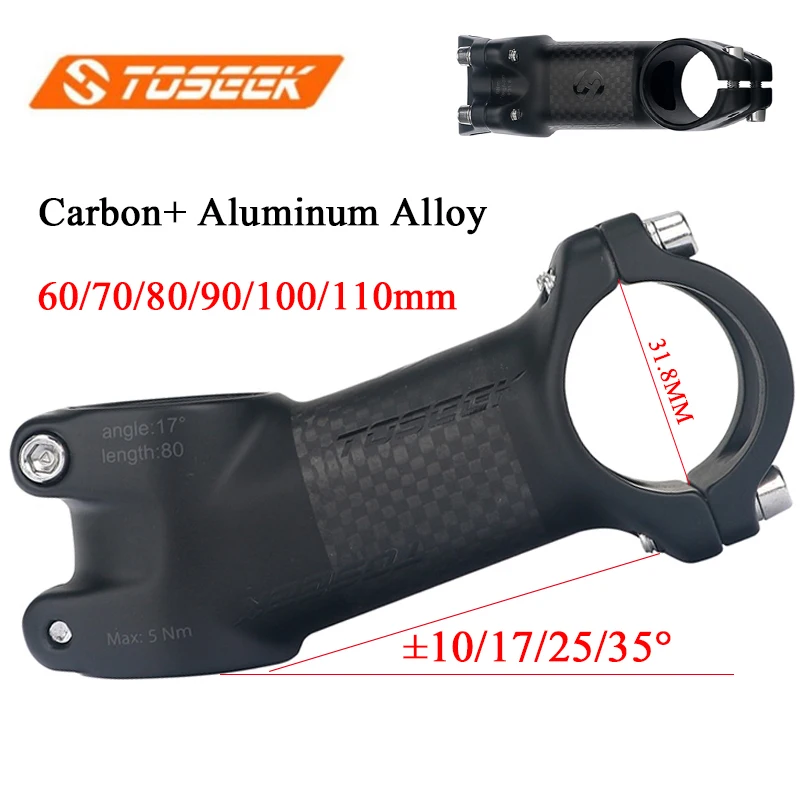 Toseek 31.8mm Stem 10/17/25/35 Degrees matte Road Bicycle Handlebar