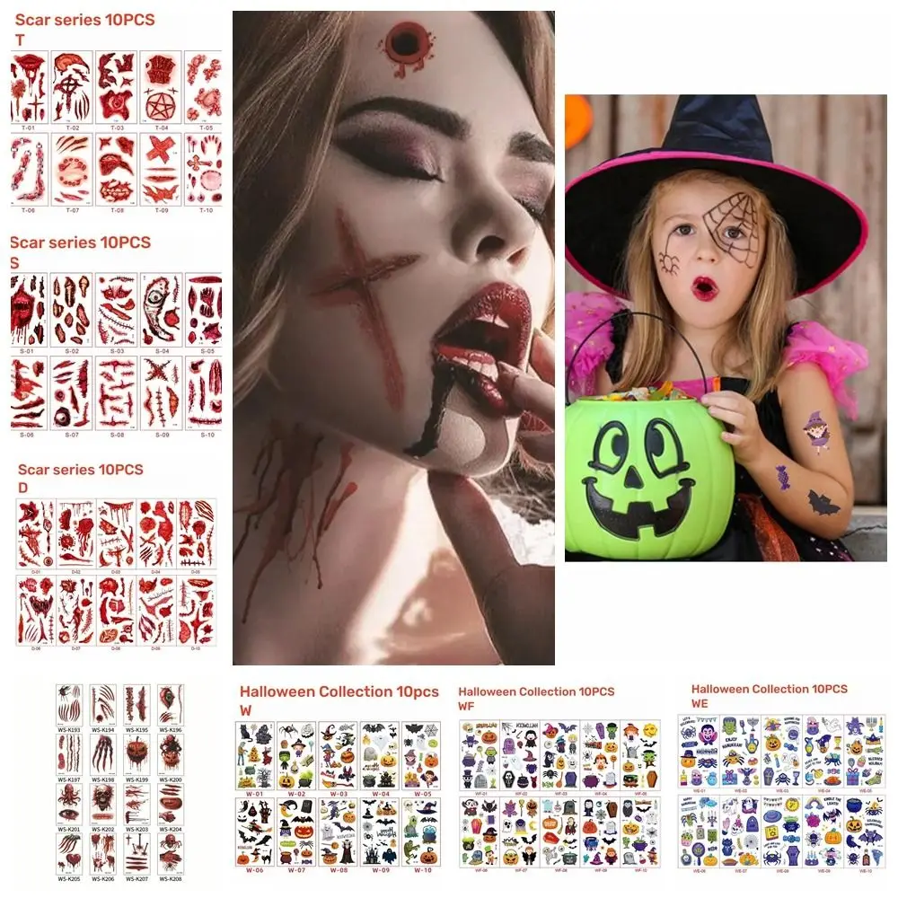 Bloody Scars Halloween Temporary Tattoos Scar Spider Design Waterproof Tattoo Stickers Spider Scar Face Makeup Face Patch