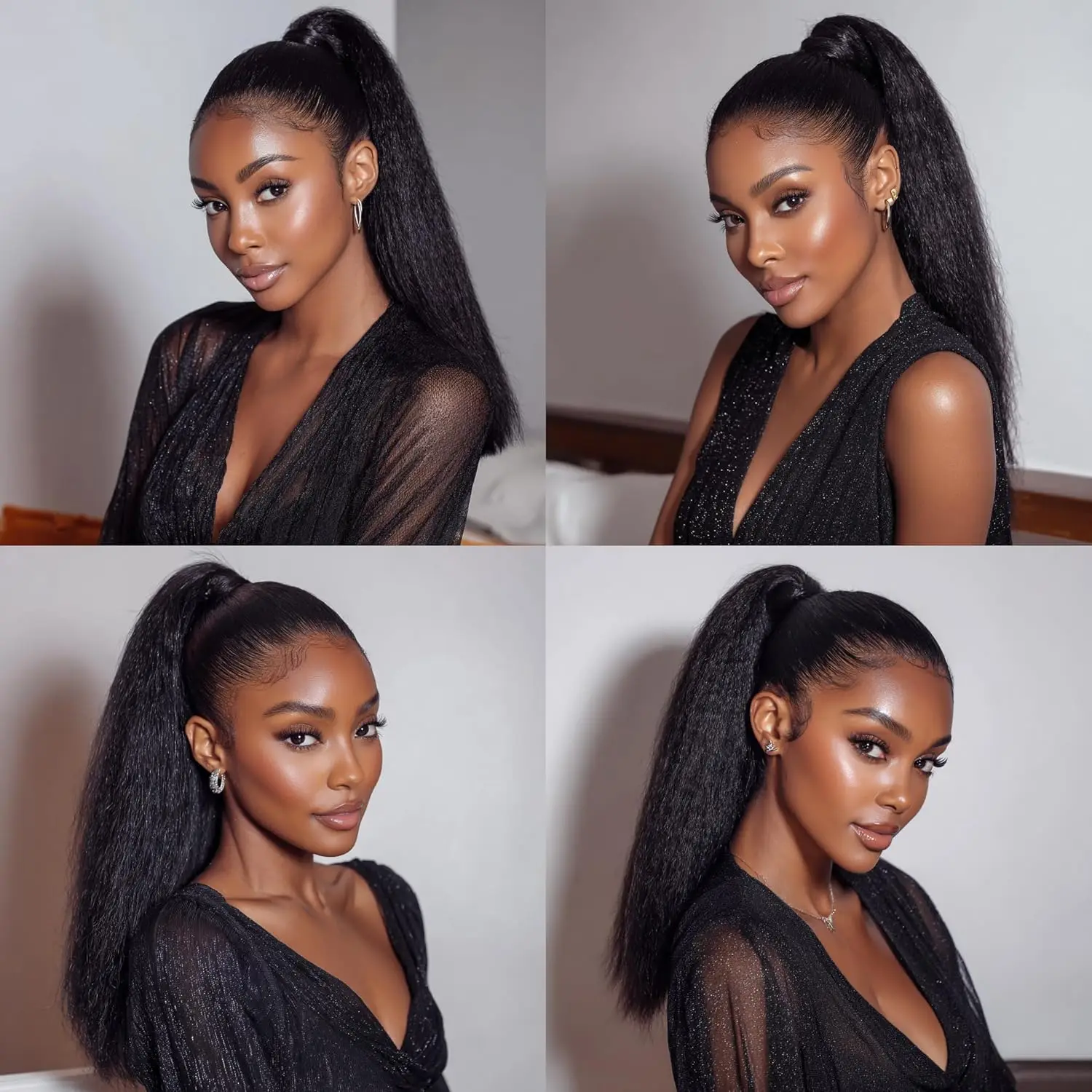 13x4 HD Kinky Straight Lace Front Wigs Human Hair Pre Plucked 250% Density Bleached Knots Straight Yaki  Wigs Human Hair Wig