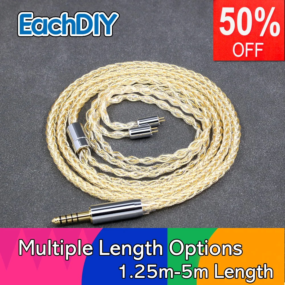 8-adriges, 99% reines Silber, 24k vergoldetes Kopfhörerkabel für 0,78mm Flat Step JH Audio JH16 Pro JH11 Pro 5 6 7 2-Pin LN008426
