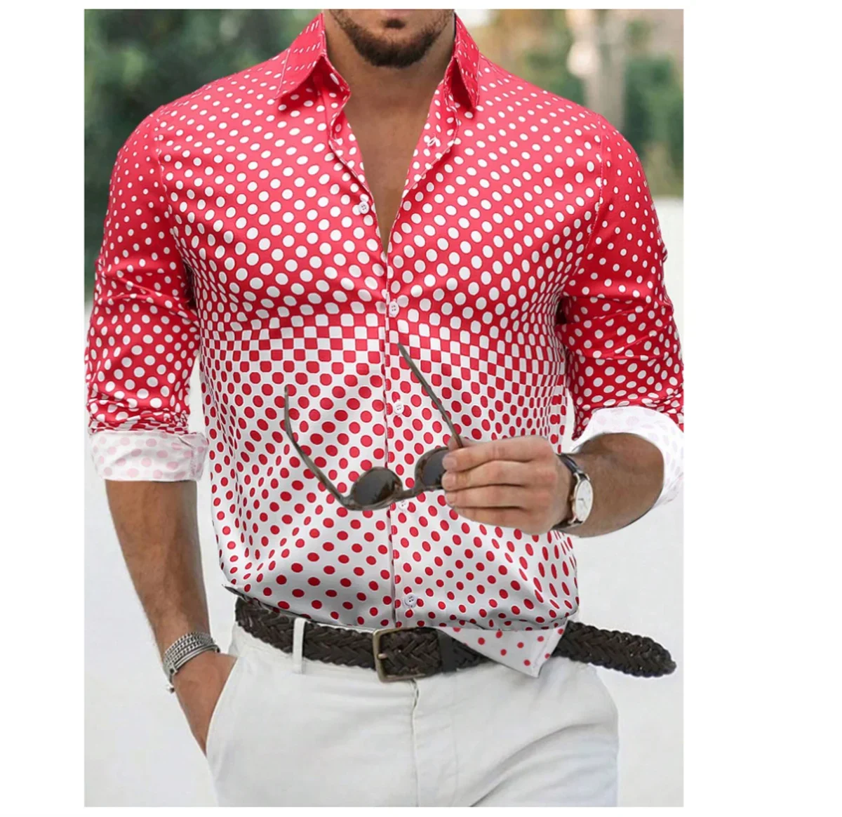 

New minimalist dot 3D printed lapel shirt, fashionable and luxurious street leisure club, high-quality men's clothing