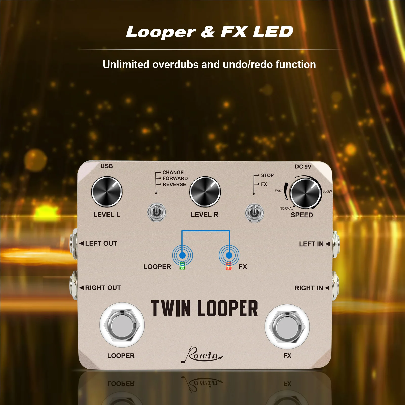 Guitar Looper Pedal Effects Pedal Zinc Alloy with 2 Footswitch 11 Playback Types 24-Bit Sampling Guitar Loop Station