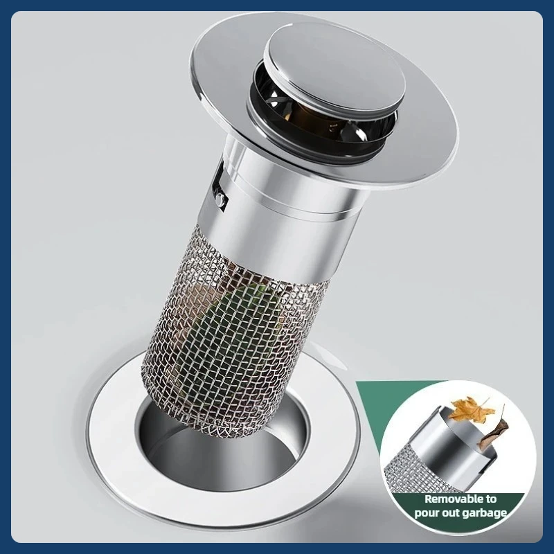 Stainless Steel Sink Drain Filter - Anti-Clog Hair Stopper & Odor Seal for Bathroom/Kitchen Pop-Up Drain, Bath Tub Drainage