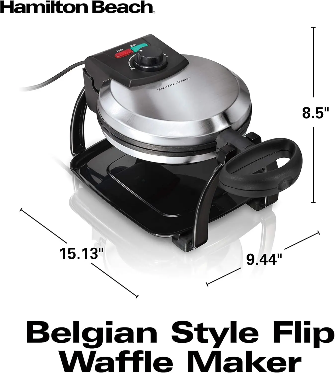 Beach Flip Belgian Waffle Maker with Browning Control, Non-Stick Grids, Indicator Lights, Lid Lock and Drip Tray, Stain 6