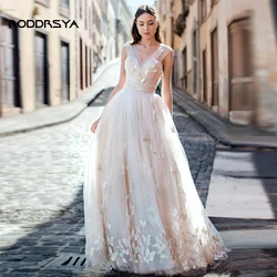 RODDRSYA Gorgeous Wedding Dress For Women 2023 A-Line V-Neck Sleeveless Butterfly Backless Tulle Bride Gown Vestido De Casamento
