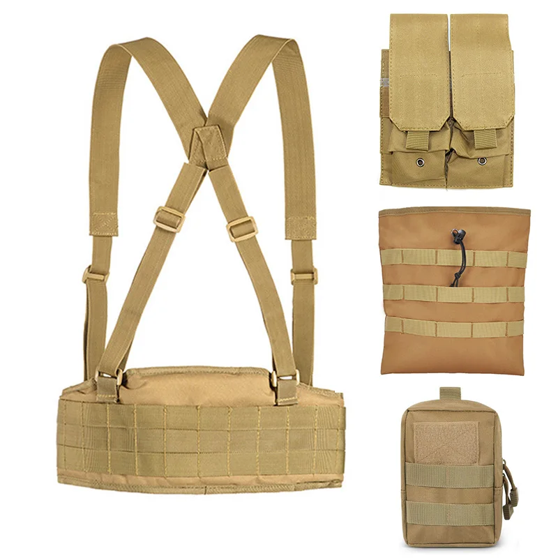 

Tactical Molle Battle Belt Military Army Waist Girdle with Shoulder Strap Adjustable Combat Girdle EAS H-shaped Soft Padded Belt