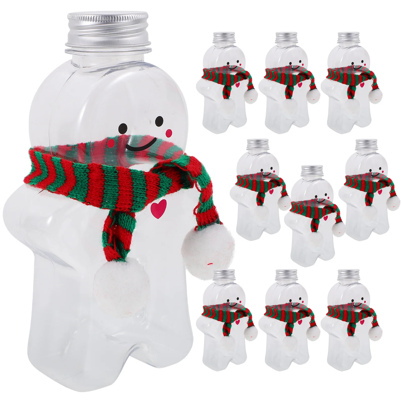 

Empty Christmas Juice Bottles Xmas Gingerbread Beverage Bottles With Christmas Scarf PET Plastic Milk Tea Bottles