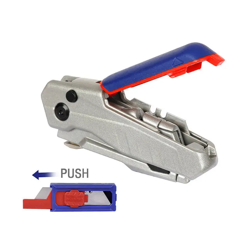 WORKPRO 접이식 유틸리티 나이프(블레이드 포함), 포켓 클립이 있는 소형 박스 커터, WP211011