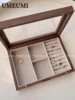 Retro HighEnd Walnut Solid Wood Jewelry Box With Acrylic Glass Cover Linen Lining Necklace Ring Earring Storage Display Box 4