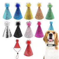 Pet Birthday Caps With Ball Cat Dog Costume Sequin Headwear Cap Hat Christmas Party Pet Accessories Decoration 1
