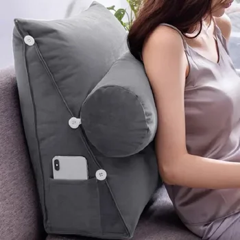 Reading Backrest Triangular Lumbar Support Cushion with Headrest Plush Back Pillow for Pain Relief Sofa Bed Chair Waist Cushion