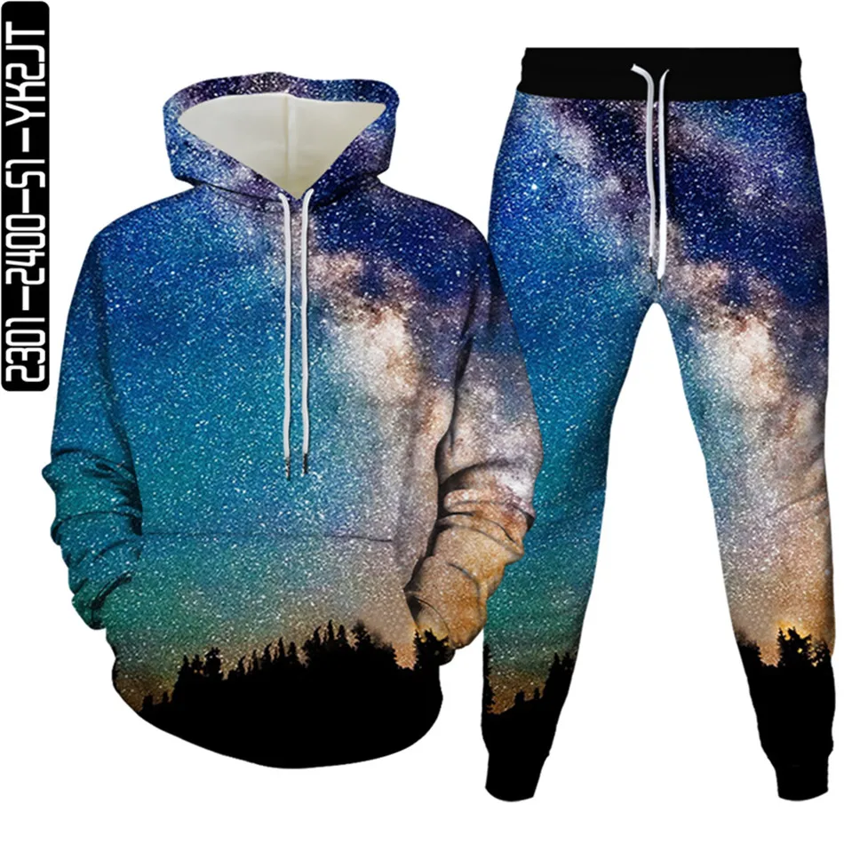 

Autumn Men Tracksuit Set 3D Universe Galaxy Planet Astronaut Print 2Pcs Sweatshirts+Sweatpants Fashion Women Clothing Size S-6XL