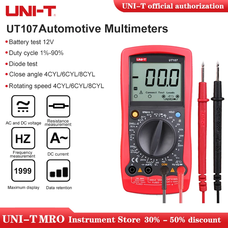 UNI T LCD Handheld Automotive Multimeter AC/DC 1000V Voltmeter Tester