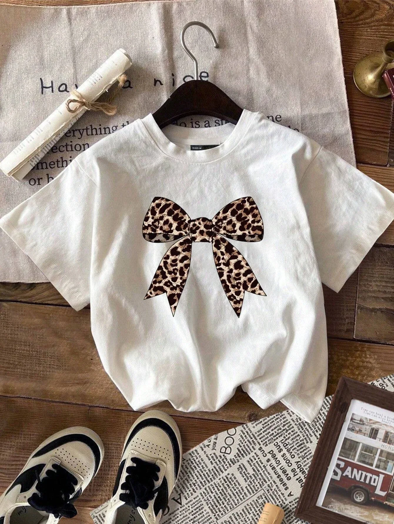 Leopard Bow Print T-shirts Summer Fashion Bowknot Decorative Pattern Casual  Simple Girls Round Neck Tees Women Clothes - AliExpress, image size:1340x1785