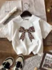 Leopard Bow Print T-shirts Summer Fashion Bowknot Decorative Pattern Casual Simple Girls Round Neck Tees Women Clothes