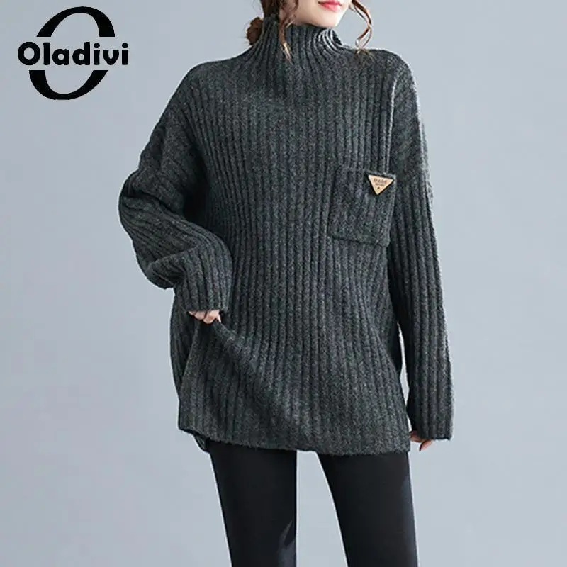 

Oladivi большой размер женская модель 2023 Весна Осень Новые повседневные свободные пуловеры оверсайз трикотаж 5XL 8142