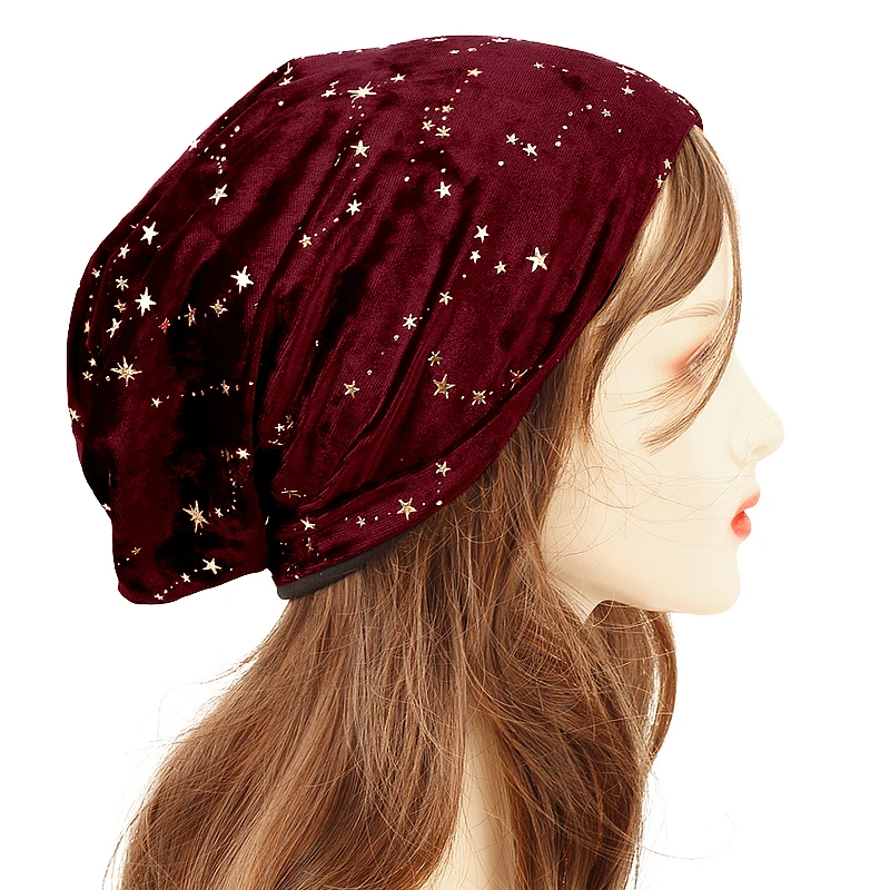 Geebro Women Autumn Winter Velvet Butterfly Skullies Beanies New Fashion Star Stretch Slouchy Hats Ladies Girls Outdoor Cap 4
