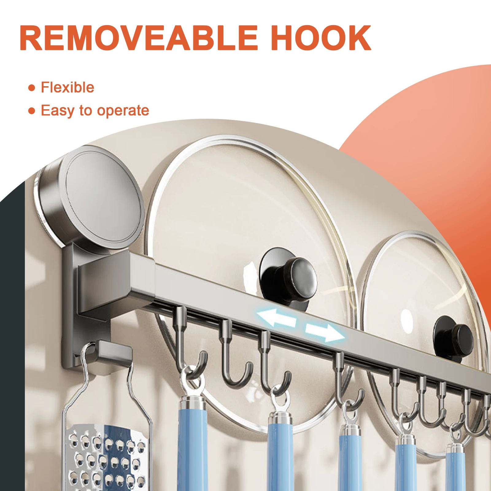 An der Wand montierte Küchenhakenleiste, lochfreie Wandaufhängerschiene, Küchenutensilienhalter, Löffel, Schaufel, Schneidebrett-Aufbewahrungsregal_voghion.com