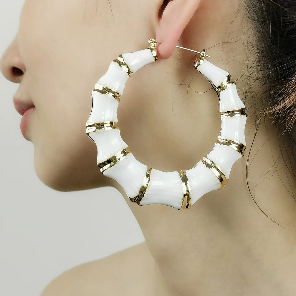 

8cm Bamboo Shape Big Hoop Earrings For Women Oil-spot glaze Metal Statement Earring Big Fashion Jewelry Accessories