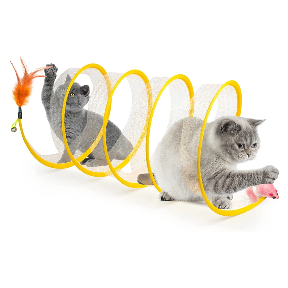 Folded Cat Tubes Tunnels For Indoor Tease Cats Toys With Feather Mouse