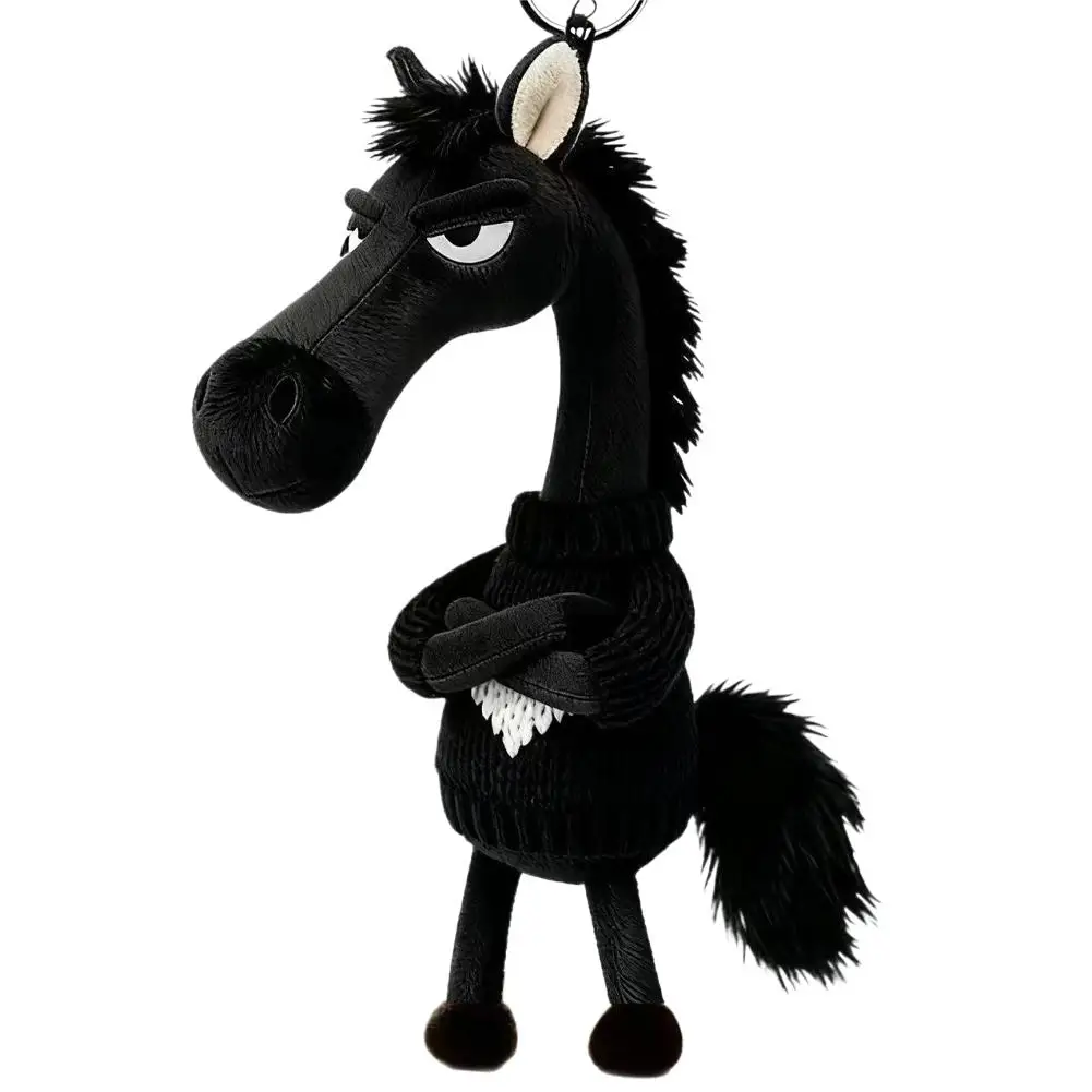 Plush Black Horse Keychain and Backpack Pendant: 2026 Year of the Horse Mascot