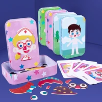 Magnetic 3D Puzzle Children Dress Up Change Facial Expression Game Iron Box Jigsaw Early Education Imagination Toys Girls Gifts 3