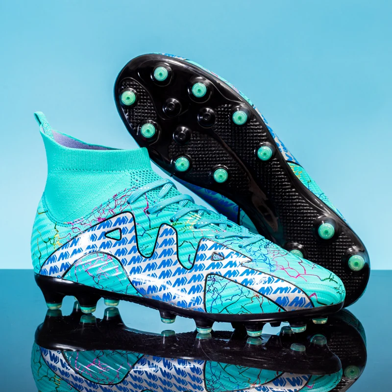 ZHENZU Size 30-45 Outdoor Men Boys Soccer Shoes TF/FG Football Boots High Ankle Kids Cleats Training Sport Sneakers