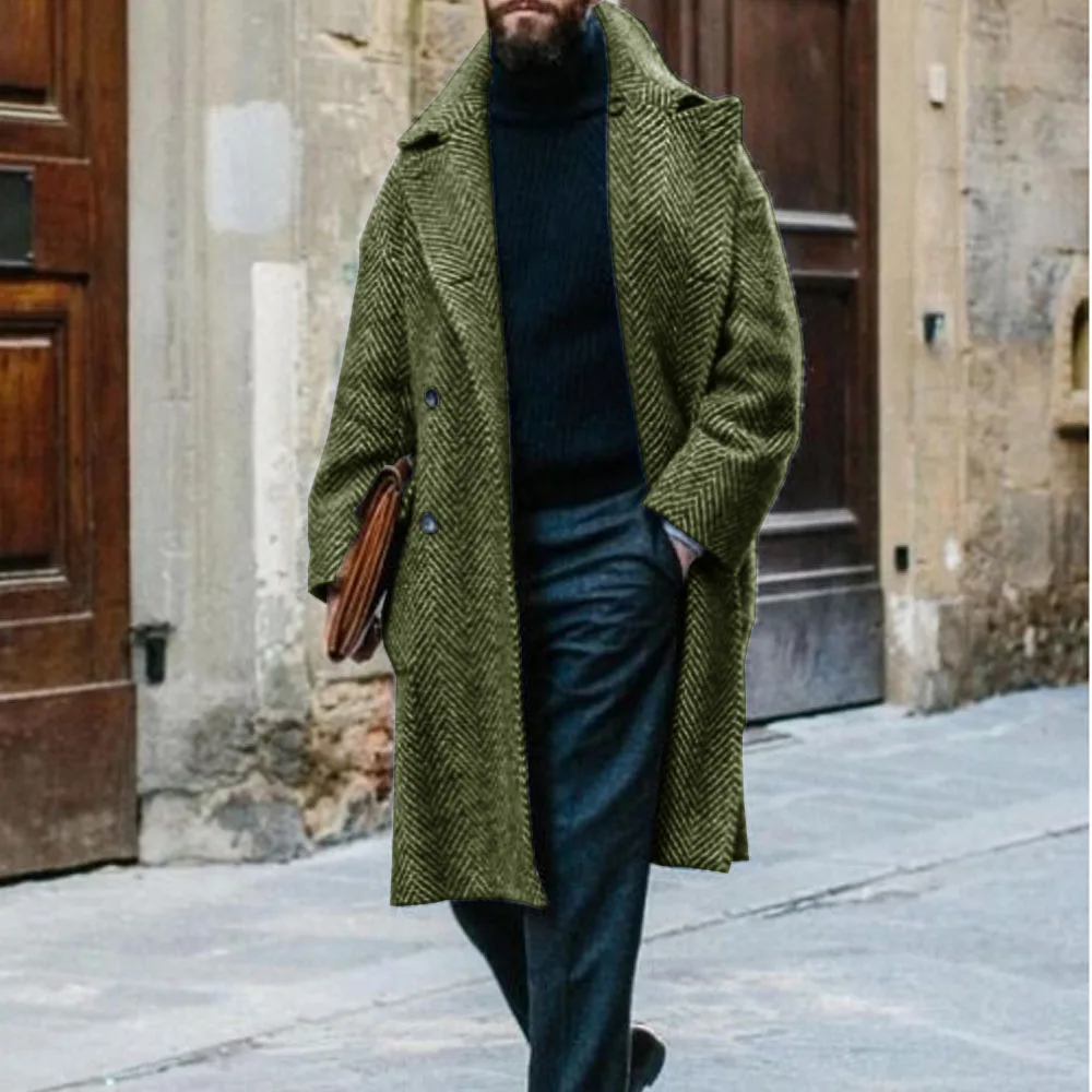 Men's Herringbone Coat Mid-length Double-breasted Coat French Style Street Casual Charm Men's Single Customizable Clothing