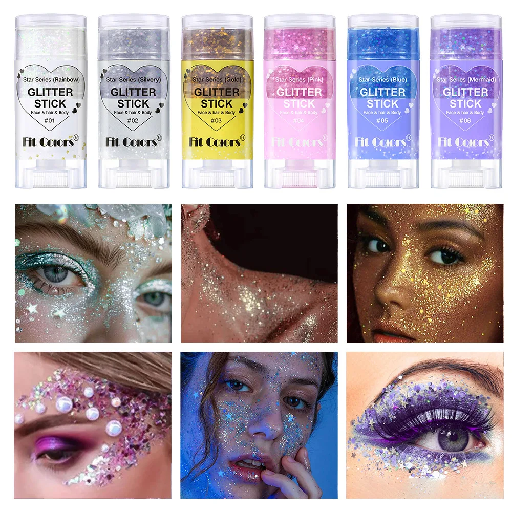 7Color Body Paint Glitter Stick Face Lip Stick Gold Glitter Eyeshadow Stage Sparkling Sequins Cream Glitter Gel Highgloss Makeup