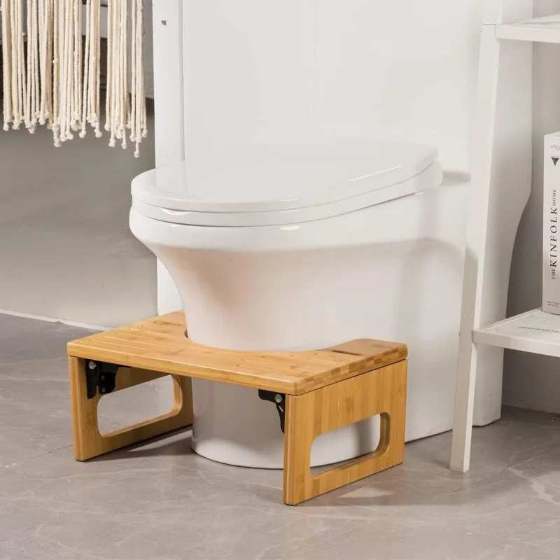 BambooToilet Stool Foldable Squatting Step for Bathroom Waterproof Maternity Footrest Sturdy Kid's Step Stool for Added Height